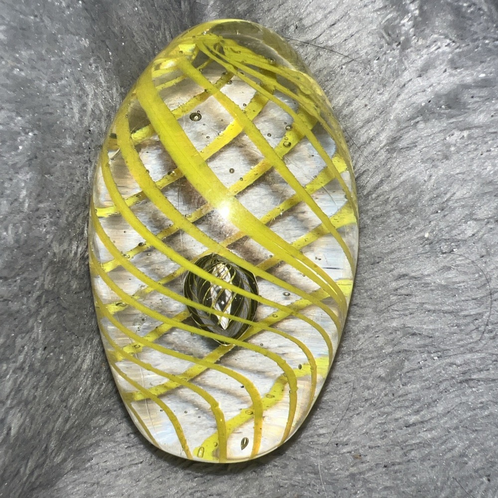 Vintage Yellow Art‎ Glass Teardrop Paperweight 3" Swirl Bubble Handmade 1990s